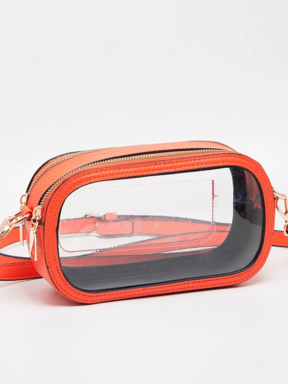Clear Orange Crossbody Bag with Gold Hardware
